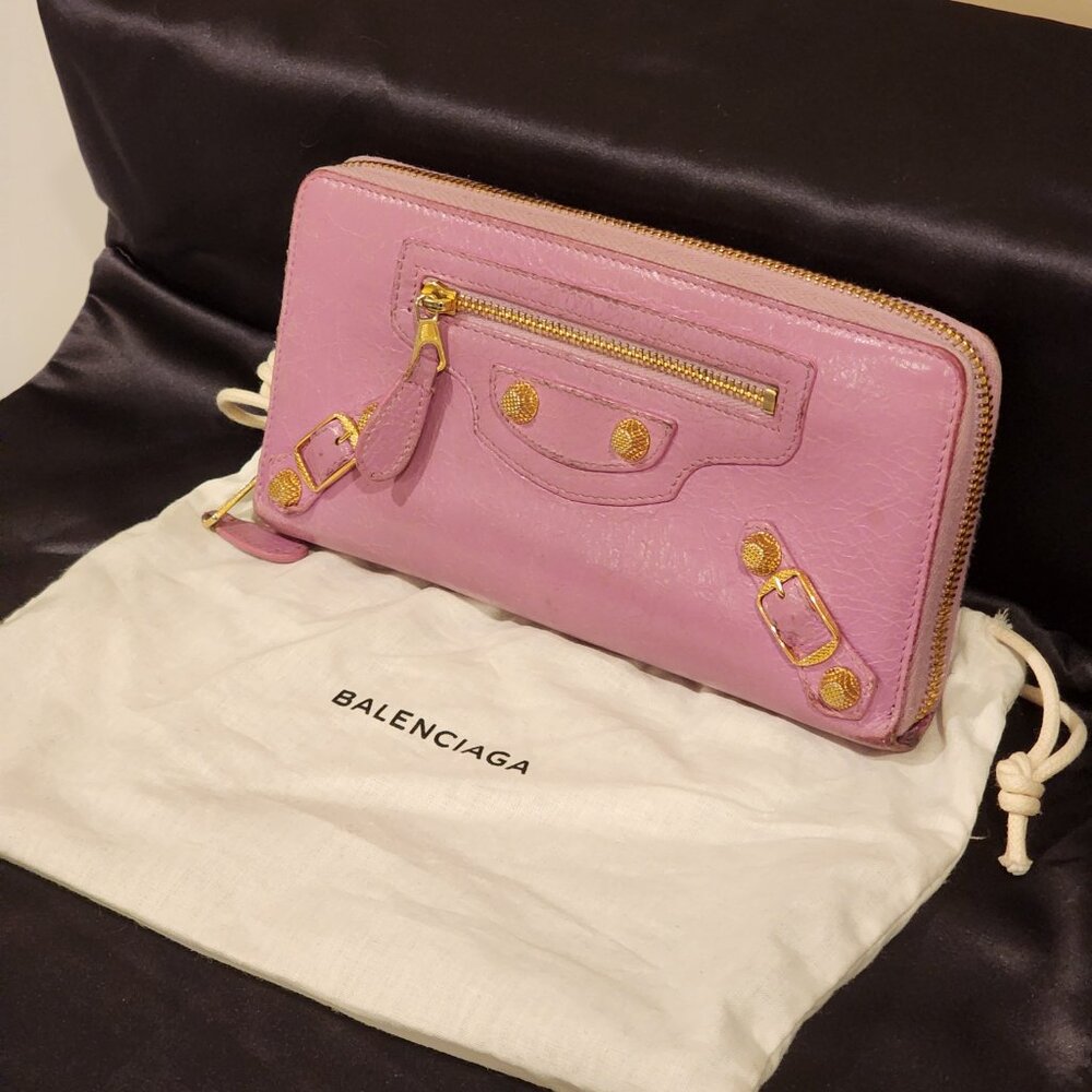 Excellent Balenciaga Zip around Wallet Pinkish Lavender Leather Continental - Picture 14 of 14